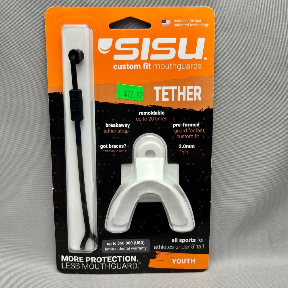 SISU Mouthguard Youth Snow White NEW Custom Fit 2.0mm Tether Strap Sports Guard